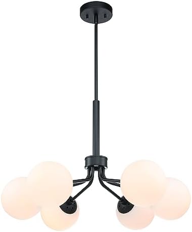 Modern Black Glass Globe Sputnik Chandelier 6 Light