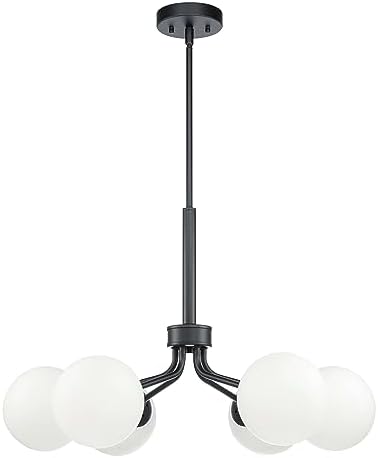 Modern Black Glass Globe Sputnik Chandelier 6 Light
