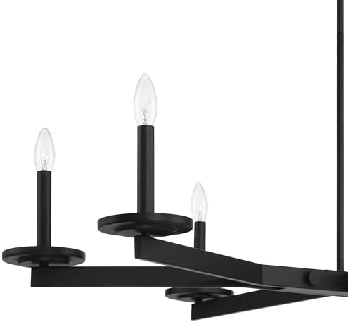 6-Light Candle Chandelier in Black Steel Dimmable Sloped Ceiling