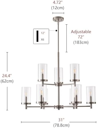 Aiwen 2-Tier Chandelier 9 Light Sand Nickel Pendant Light