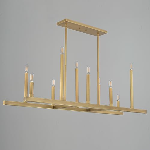 LamQee 48 Inch Gold Rectangular Chandelier with 10 Lights