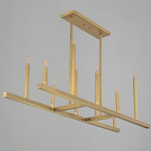 LamQee 48 Inch Gold Rectangular Chandelier with 10 Lights