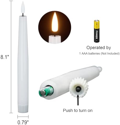 White Flameless Taper Candles 4 Pack Real Wax LED Decor