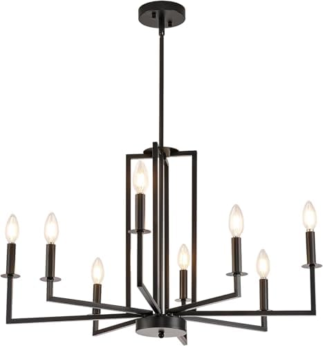 Modern Black Chandelier 8 Light Farmhouse Design