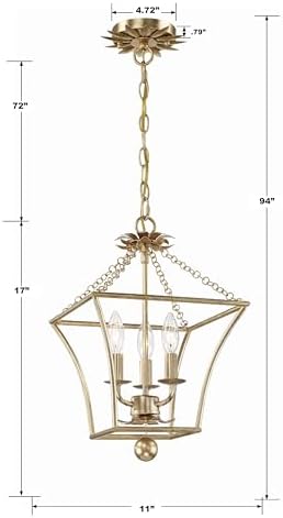 Crystorama Broche 3 Light Antique Gold Lantern Chandelier 1
