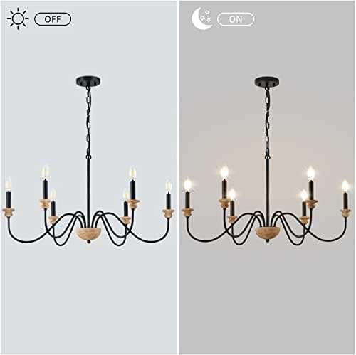 6 Light Wood Chandelier Dining Room Black Farmhouse Style