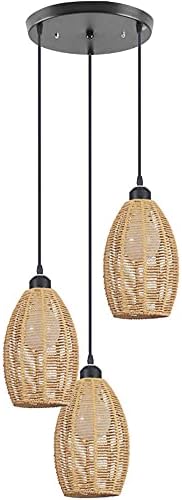 Retro Chinese Style Hanging Chandelier with Woven Rattan