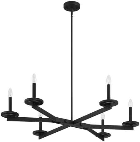 6-Light Candle Chandelier in Black Steel Dimmable Sloped Ceiling