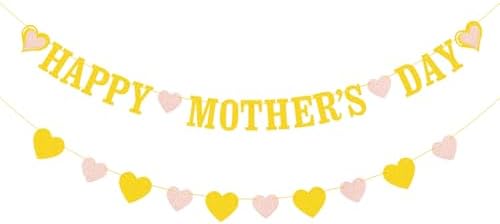 Gold Glitter Happy Mothers Day Banner Hanging Decoration