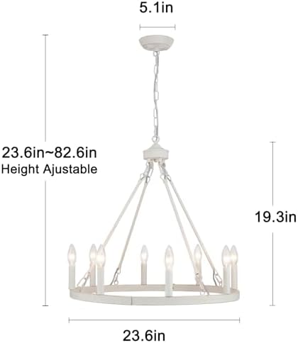 White Wagon Wheel Chandelier 8-Lights Farmhouse Decor
