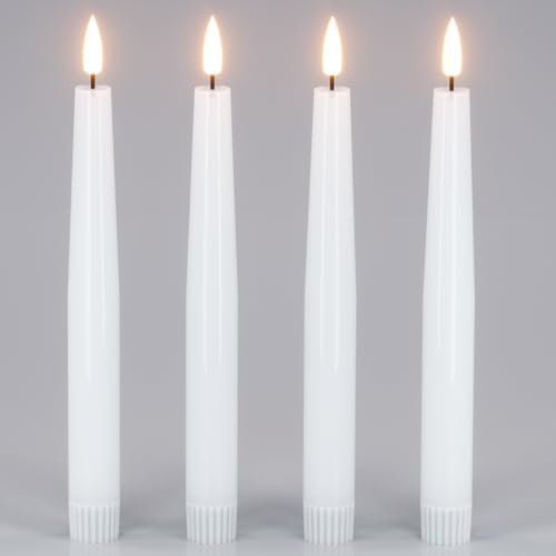 White Flameless Taper Candles 4 Pack Real Wax LED Decor
