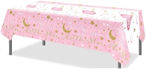 Star Moon Pink Baby Girl Tablecloth Party Decor 3Pcs Set