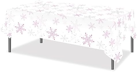 2 Pcs Pink Snowflake Plastic Tablecloth - Winter Wonderland Party Cover
