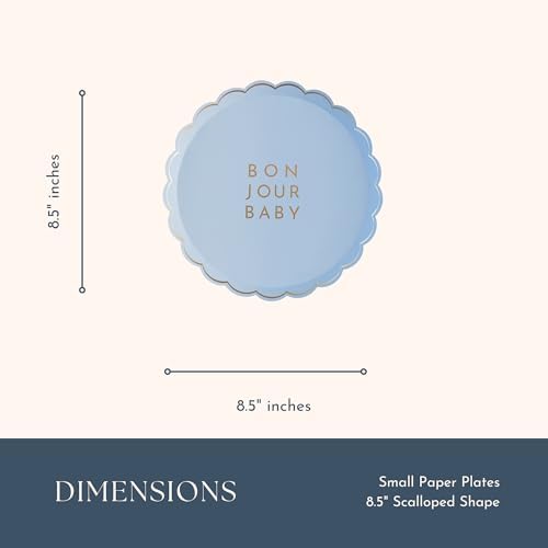 Bonjour Fte Light Blue Baby Paper Plates 825 Pack of 8