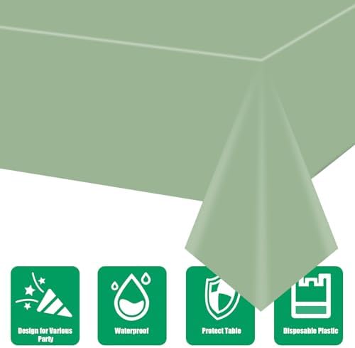 Sage Green Plastic Tablecloths 3 Pack 108x54