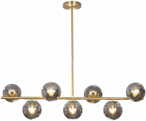 Mid Century Modern 7-Light Brass Chandelier with Globe Shades
