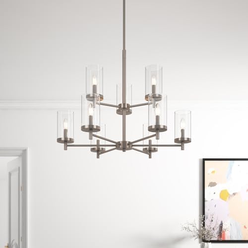 Aiwen 2-Tier Chandelier 9 Light Sand Nickel Pendant Light