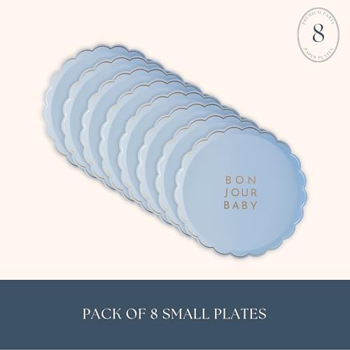 Bonjour Fte Light Blue Baby Paper Plates 825 Pack of 8