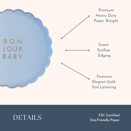 Bonjour Fte Light Blue Baby Paper Plates 825 Pack of 8