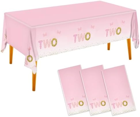 3pcs Pink Birthday Tablecloth for Girls 54x108 Inches