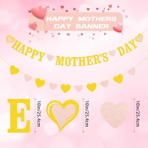 Gold Glitter Happy Mothers Day Banner Hanging Decoration