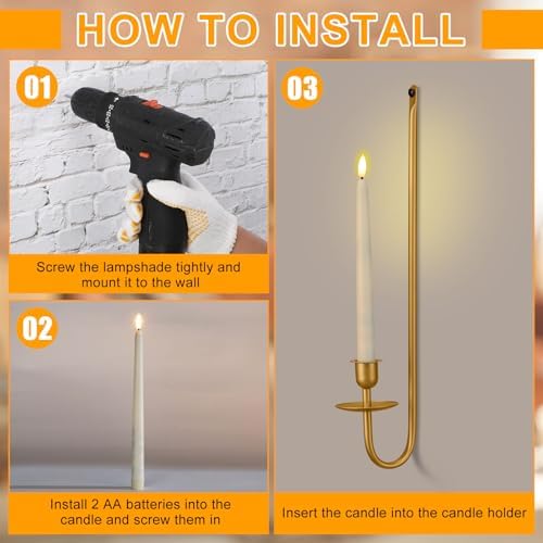 2 Set Metal Wall Mount Candle Sconces with LED Tapers and Remote Timer