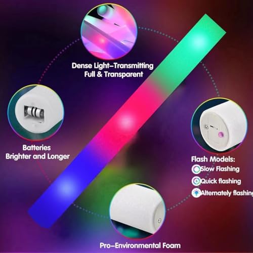 100 Pack LED Glow Sticks with 3 Modes for Parties