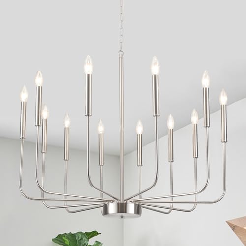 12 Light Rustic Candle Chandelier Dining Room Bedroom Nickel