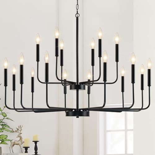 Black Industrial Metal Chandeliers 18-Lights 2-Tier Farmhouse Dining Room Light Fixture