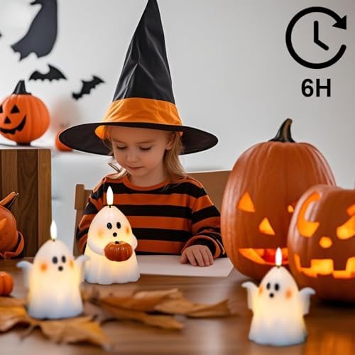 Wondise Halloween Flameless Candles with Timer Spooky Ghost Set