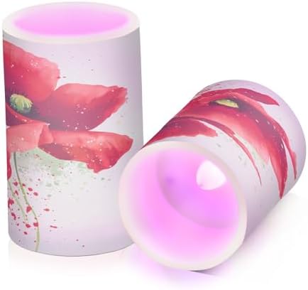 Red Poppies Flameless Candles with Remote Timer Set of 2
