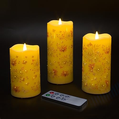 Eywamage Fiber Optic Flameless Candles with Remote Control Set of 3