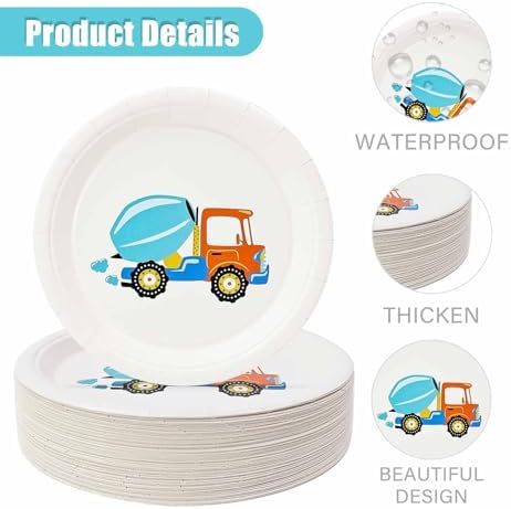 SietDESO 60PCS 7Inch Construction Paper Plates for Kids Party