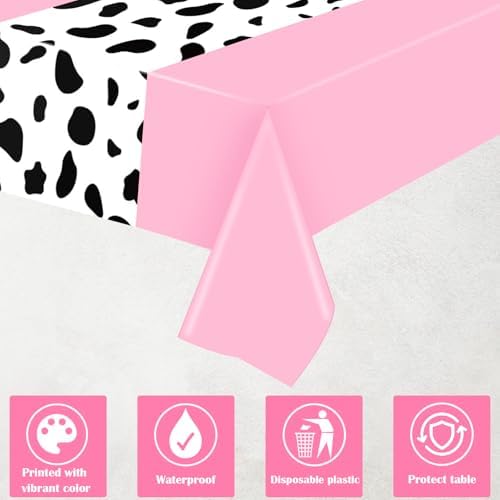3 Pack Pink Cow Tablecloth for Birthday Party Decor
