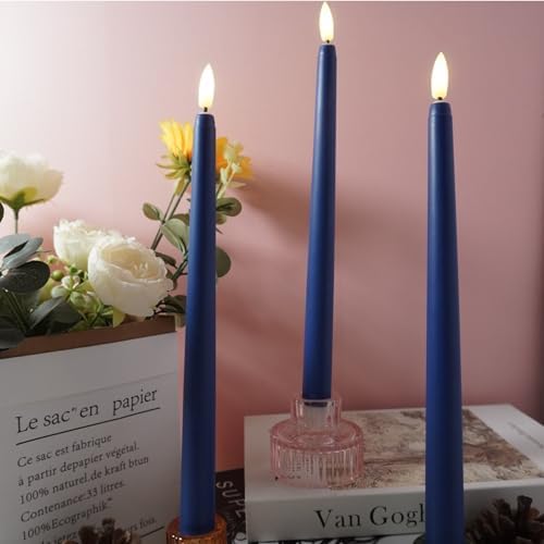 Navy Blue Flameless Taper Candles with Remote Timer Set of 6
