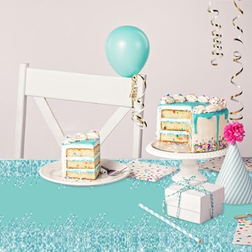 2pcs Teal Silver Glitter Diamond Birthday Tablecloth 70x51 Inches