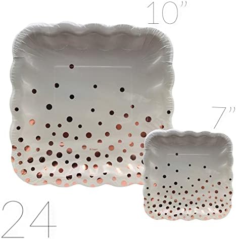 Oojami 24 Guest Rose Gold Polka Dot Foil Plates