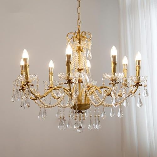 39 Inch Crystal Chandelier Luxury Gold Bronze 8 Light Candle Ceiling Light