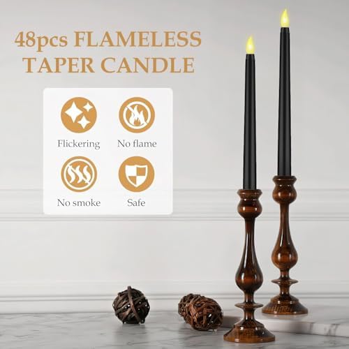 48 Pack LED Flameless Taper Candles Black