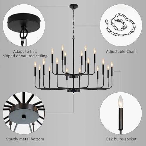 Black Industrial Metal Chandeliers 18-Lights 2-Tier Farmhouse Dining Room Light Fixture
