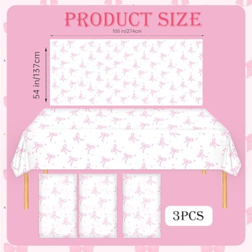 3 Pack Pink Bow Themed Party Tablecloths