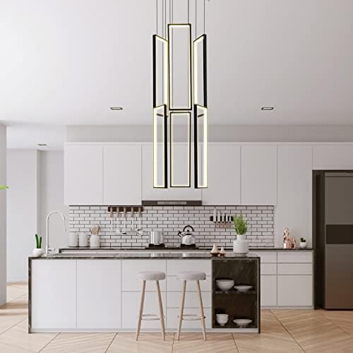 Adjustable Black Modern Chandelier with 6 Rings