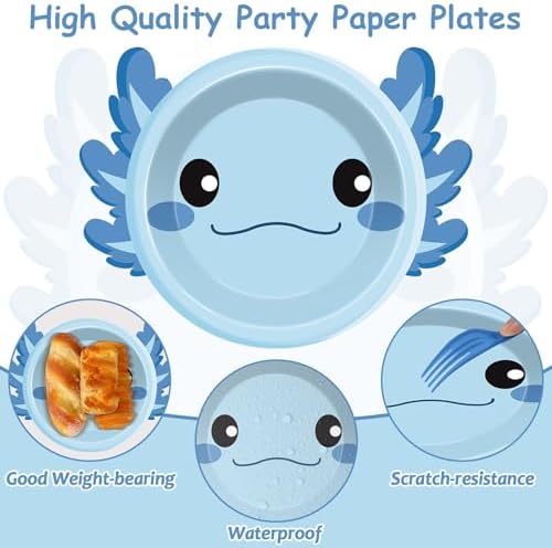 60Pcs Blue Axolotl Shaped Party Plates for Kids Birthday Baby Shower