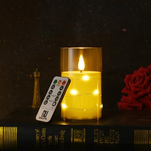 Flameless LED Candles with Star String Set of 2 Remote Controlled Timer 3x6
