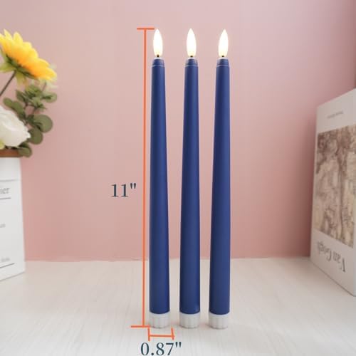 Navy Blue Flameless Taper Candles with Remote Timer Set of 6
