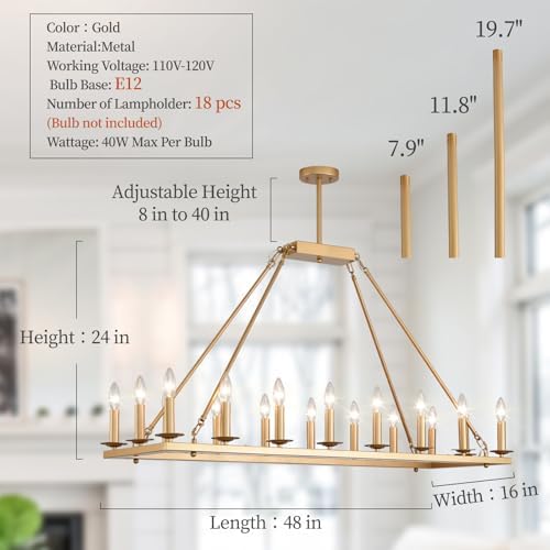 Modern Farmhouse Gold Rectangle Chandelier
