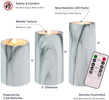 VENTA Marble Flameless Pillar Candles Set of 3