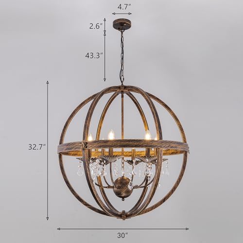 TOCHIC 30W Large Globe Orb Crystal Chandelier with 6 Lights