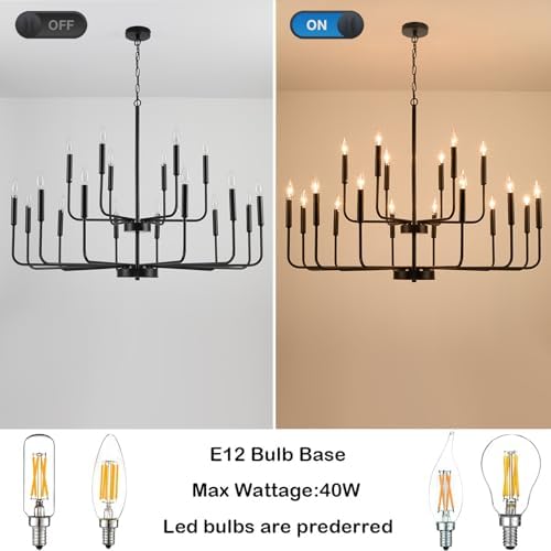 Black Industrial Metal Chandeliers 18-Lights 2-Tier Farmhouse Dining Room Light Fixture