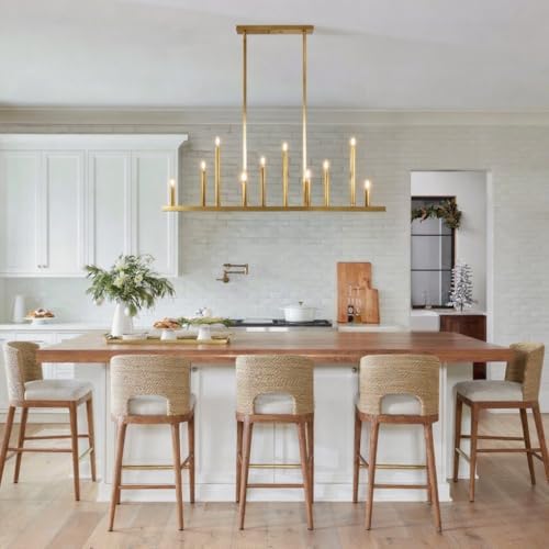 LamQee 48 Inch Gold Rectangular Chandelier with 10 Lights